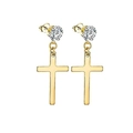 Golden stainless steel cross pendant earrings with sparkling round cubic zirconia stones - Style A Gold White Zircon
