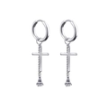 Silver punk hoop earrings with cross pendant and small hand charm in polished finish - Silver Cross Hand Chain Dangle (Style 29)