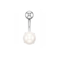 Piercing para ombligo plateado con bola pulida y perla blanca en engaste de cuatro garras - Estilo Perla Artificial Blanca 4 Garras (款式14)