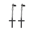 Gothic style matte black double cross earrings with delicate metal connecting chains - Style B Black