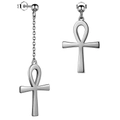 Silver asymmetric Ankh cross earring set featuring long chain and stud variants - Asymmetric Set / Steel