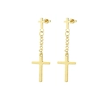 12-piece set golden stainless steel double cross drop earrings with elegant link chain - Style B Gold