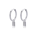 Polished silver industrial hoop earrings with spring pendants for a modern look - Silver Spring Cylinder (Style 31)