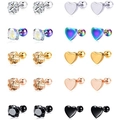 Lot de 20 boucles d'oreilles en acier avec zircons ronds et motifs de cœurs variés - Couleurs Mixtes Plusieurs Styles