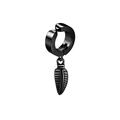 Black non-pierced hoop earring with textured feather pendant for men and women - Feather Charm Style
