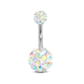 Piercing para ombligo plateado con barra curva y bolas de pedrería iridiscente - Estilo de Doble Bola de Strass Pavé Iridiscente (Estilo 23)
