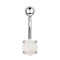 Piercing de ombligo plateado con piedra de ópalo blanco y engaste de cuatro garras - Estilo Ópalo Artificial Blanco 4 Garras (款式22)