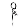 Black stainless steel hoop earring with a dangling chain and Chinese love character pendant - Love Character Pendant Chain Earring(Style 1)