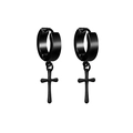 Unisex black stainless steel hoop earrings with hanging cross pendant in punk style - Style L / Black / Single Piece