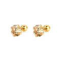 Boucles d'oreilles dorées avec zircon champagne et fermoir à vis à bille sécurisé - Griffes Rond Zircone Champagne (Style A Or)