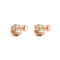 Boucles d'oreilles en or rose et zircon champagne avec sertissage à quatre griffes - Griffes Rond Zircone Champagne (Style A Or Rose)