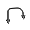 Macro detail of black stainless steel U-shaped lip ring with sharp spike ends - 1.2x10x3mm / Black-Spike