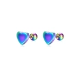 Boucles d'oreilles cœur en acier inoxydable arc-en-ciel avec fermoir à vis - Cœur Irisé Métal (Style B Coloré)