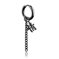 Black stainless steel hoop earring with long chain and Chinese character charm - Feeling Character Tag Chain (Style 6)