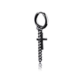 Black hoop earrings with a fine chain and minimalist cross pendant in a sleek matte finish - Cross Long Chain (Style 10)