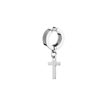 Polished silver stainless steel ear clip featuring a minimalist cross pendant charm - Cross Pendant Ear Clip (Style 9)