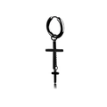 Gothic style black stainless steel earring with cross pendant and metal chain detail - Double Cross Chain (Style 16)