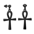 Classic black Ankh cross earrings in S925 sterling silver with matte finish - Short / Black