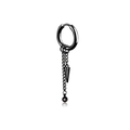 Black punk style stainless steel hoop earring with hanging chain and spike pendant - Spike Bead Chain (Style 24)