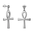 Silver Ankh cross drop earrings with bead stud and butterfly back fastener - Short / Steel
