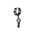Single black stainless steel punk earring with a heart-detailed key-shaped pendant - Style J