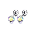 Silver-toned heart-shaped earrings with iridescent aurora crystal and screw-back closure - Heart AB Rhinestone