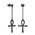Long black Ankh cross earrings with delicate metal chains and matte finish - Long / Black