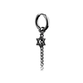 Black hoop earring featuring a fine chain and star of David charm in polished finish - Hexagram Thin Chain (Style 29)