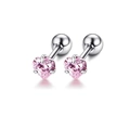 Pink heart crystal stud earrings with screw ball back in silver-tone finish - Heart Pink Rhinestone