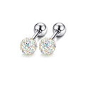 24-piece set of silver barbell stud earrings with colorful AB crystal shambhala balls - Round White AB Ball