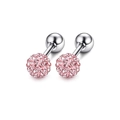 Pink rhinestone disco ball stud earrings set in polished stainless steel finish - Round Pink Ball