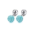 Pair of bright blue crystal pavé ball stud earrings in polished surgical steel - Round Lake Blue Ball