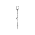 Boucle d'oreille argentée avec longue chaîne et pendentif plume sur petit anneau - Boucle d'Oreille Plume Longue (Style T)