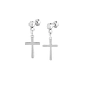Silver cross earrings with round stud and screw-back ball closure for ear cartilage - Style D Cross Stud / Steel