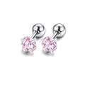 Pair of pink star-shaped stud earrings with silver metal screw-back ball closures - Star Pink Rhinestone