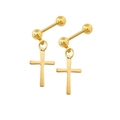 Gold barbell stud earrings with minimalist cross pendants and round ball screw backs - Style D Cross Stud / Gold