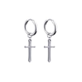 Silver stainless steel huggie hoop earrings with minimalist cross drop pendant for unisex style - Minimalist Cross Style