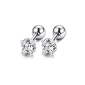Silver star-shaped stud earrings with zircon stone and secure screw ball backs - Star White Rhinestone