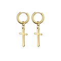 Elegant gold-plated hoop earrings featuring slender cross pendants with metallic luster - Style E Cross Dangle / Gold