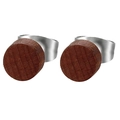 Minimalist 8mm round dark brown wood stud earrings with stainless steel posts - Wood And Metal / Redwood