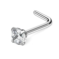 L-shaped nose stud featuring a four-prong set sparkling zircon in polished stainless steel - 0.8*6.5*1.5mm / Steel