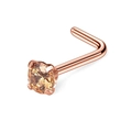 L-shaped nose stud in rose gold stainless steel with champagne zircon stone - 0.8*6.5*1.5mm / Rose Gold