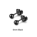 Boucles d'oreilles boules noires 6mm polies avec fermoirs papillon et métal plaqué - Clou Boule Polie 6mm