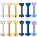 Star and heart shaped 16G stainless steel labret studs in six various metal colors - Heart/Five-pointed Star Combo / 12-Piece Set (10mm) / Multicolor Mixed