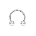 Detailaufnahme eines silbernen gedrehten Hufeisenrings mit polierten Kugelenden - 1.2mm x 6mm / Silber