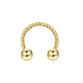 Detailansicht goldener Hufeisen-Nasenring mit gedrehter Stange und polierten Kugeln - 1.2mm x 6mm / Gold