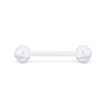 Vue macro d'un piercing de langue en acrylique transparent avec doubles boules vissées - Style Acrylique Transparent