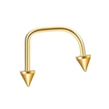 Polished golden stainless steel U-shape horseshoe body ring with cone spike ends - 1.2x10x3mm / Gold-Spike