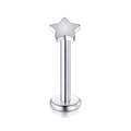 Macro detail of silver stainless steel labret stud with a polished star top design - Pentagram / 6mm (1 Piece) / Silver
