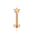 Macro shot of rose gold star labret piercing jewelry with flat back and polished finish - Pentagram / 6mm (1 Piece) / Rose Gold